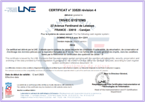 LNE certificat caisse enregistreuse restaurant - Trivec